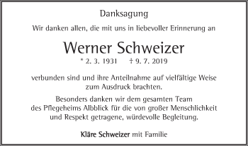 Traueranzeige von Werner Schweizer von Geislinger Zeitung