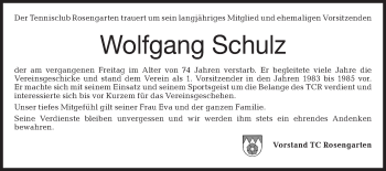 Traueranzeige von Wolfgang Schulz von Haller Tagblatt