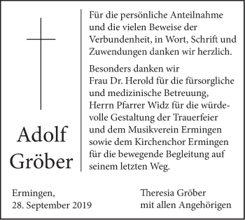 Traueranzeige von Adolf Gröber von SÜDWEST PRESSE Ausgabe Ulm/Neu-Ulm