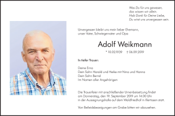 Traueranzeige von Adolf Weikmann von SÜDWEST PRESSE Ausgabe Ulm/Neu-Ulm