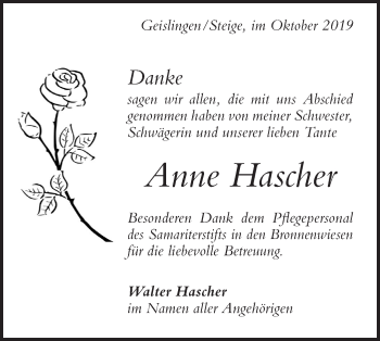 Traueranzeige von Anna Hascher von Geislinger Zeitung