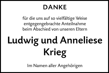 Traueranzeige von Anneliese Krieg von Alb-Bote/Metzinger-Uracher Volksblatt