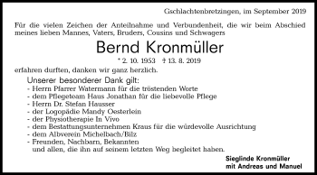 Traueranzeige von Bernd Kronmüller von Haller Tagblatt