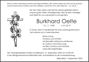 Traueranzeige von Burkhard Oelte von Haller Tagblatt