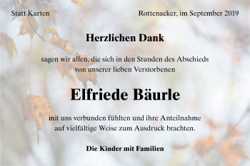 Traueranzeige von Elfriede Bäurle von Ehinger Tagblatt