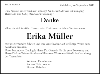 Traueranzeige von Erika Müller von Alb-Bote/Metzinger-Uracher Volksblatt