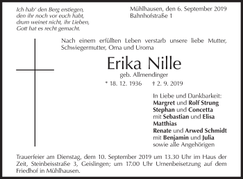 Traueranzeige von Erika Nille von Geislinger Zeitung