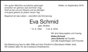 Traueranzeige von Eva Schmid von NWZ Neue Württembergische Zeitung