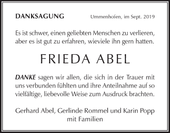 Traueranzeige von Frieda Abel von Haller Tagblatt