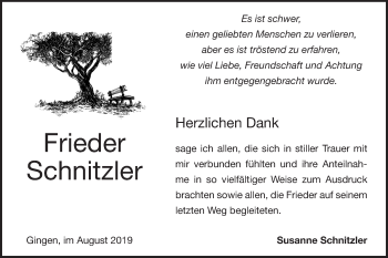 Traueranzeige von Frieder Schnitzler von NWZ Neue Württembergische Zeitung/Geislinger Zeitung