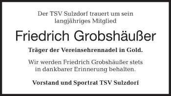 Traueranzeige von Friedrich Grobshäußer von Haller Tagblatt