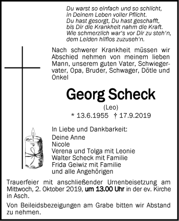 Traueranzeige von Georg Scheck von SÜDWEST PRESSE Ausgabe Ulm/Neu-Ulm