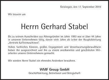 Traueranzeige von Gerhard Stabel von Geislinger Zeitung