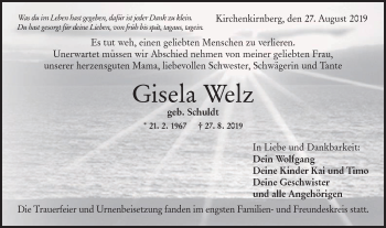 Traueranzeige von Gisela Welz von Rundschau Gaildorf