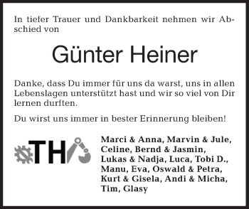 Traueranzeige von Günter Heiner von Haller Tagblatt