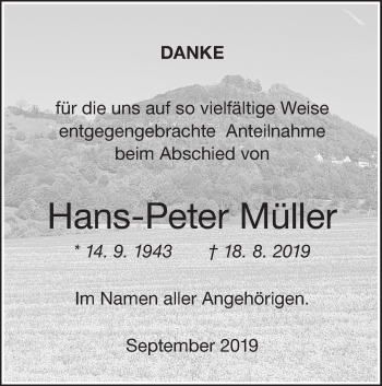 Traueranzeige von Hans-Peter Müller von NWZ Neue Württembergische Zeitung