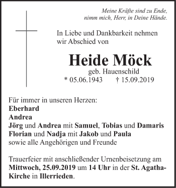 Traueranzeige von Heide Möck von SÜDWEST PRESSE Ausgabe Ulm/Neu-Ulm