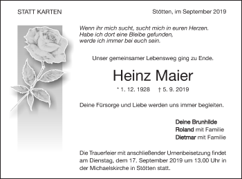 Traueranzeige von Heinz Maier von Geislinger Zeitung