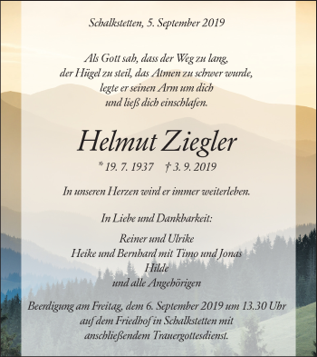 Traueranzeige von Helmut Ziegler von Geislinger Zeitung