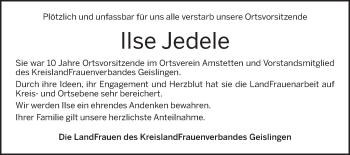 Traueranzeige von Ilse Jedele von Geislinger Zeitung