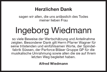 Traueranzeige von Ingeborg Wiedmann von NWZ Neue Württembergische Zeitung