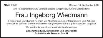 Traueranzeige von Ingeborg Wiedmann von NWZ Neue Württembergische Zeitung