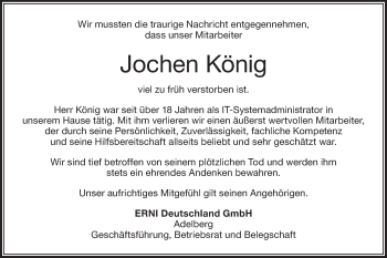 Traueranzeige von Jochen König von NWZ Neue Württembergische Zeitung