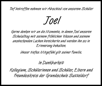 Traueranzeige von Joel  von Hohenloher Tagblatt