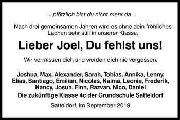 Traueranzeige von Joel   von Hohenloher Tagblatt