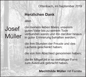 Traueranzeige von Josef Müller von NWZ Neue Württembergische Zeitung