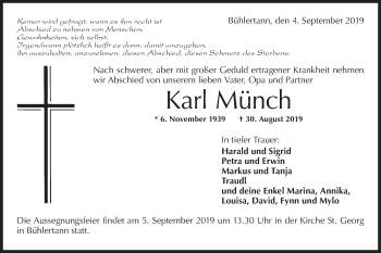 Traueranzeige von Karl Münch von Haller Tagblatt