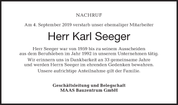 Traueranzeige von Karl Seeger von Haller Tagblatt