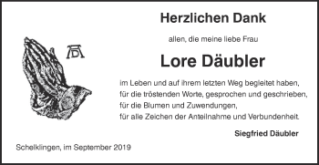 Traueranzeige von Lore Däubler von Ehinger Tagblatt