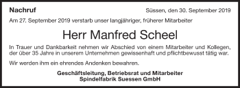 Traueranzeige von Manfred Scheel von NWZ Neue Württembergische Zeitung