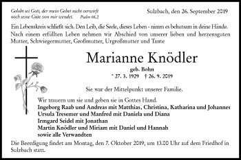 Traueranzeige von Marianne Knödler von Rundschau Gaildorf