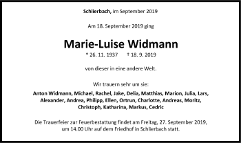 Traueranzeige von Marie-Luise Widmann von NWZ Neue Württembergische Zeitung