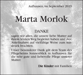 Traueranzeige von Marta Morlok von Geislinger Zeitung