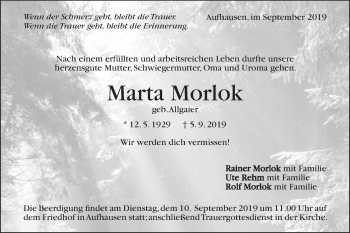 Traueranzeige von Marta Morlok von Geislinger Zeitung