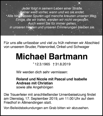 Traueranzeige von Michael Bartmann von Ehinger Tagblatt