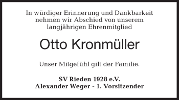 Traueranzeige von Otto Kronmüller von Haller Tagblatt