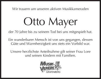 Traueranzeige von Otto Mayer von Metzinger-Uracher Volksblatt