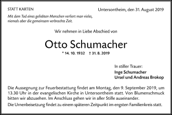 Traueranzeige von Otto Schumacher von Haller Tagblatt