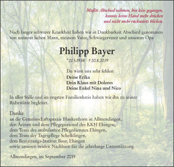 Traueranzeige von Philipp Bayer von Ehinger Tagblatt