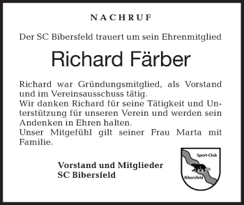 Traueranzeige von Richard Färber von Haller Tagblatt