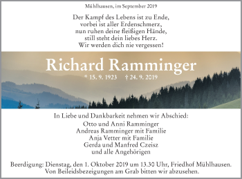 Traueranzeige von Richard Ramminger von Geislinger Zeitung