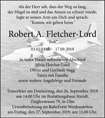 Traueranzeige von Robert A. Fletcher-Lord von SÜDWEST PRESSE Ausgabe Ulm/Neu-Ulm