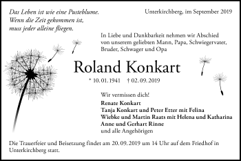 Traueranzeige von Roland Konkart von SÜDWEST PRESSE Ausgabe Ulm/Neu-Ulm