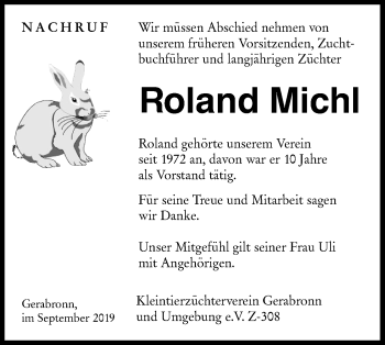 Traueranzeige von Roland Michl von Hohenloher Tagblatt