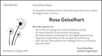 Traueranzeige von Rosa Geiselhart von Ehinger Tagblatt/Alb-Bote