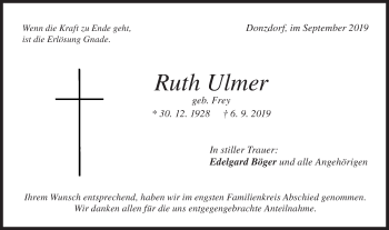 Traueranzeige von Ruth Ulmer von NWZ Neue Württembergische Zeitung